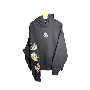 Disney 100 H M Black Hoodie Mickey Donald Goofy Graphic Print Size XXL